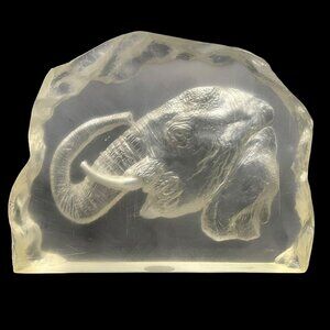 Vintage 1960s Elephant Head Lucite Art Carved Sculpture Paperweight Safari Decor